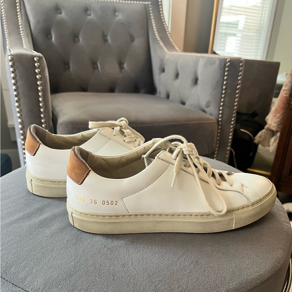 Woman by Common Projects White and Tan Leather Sneakers size 36